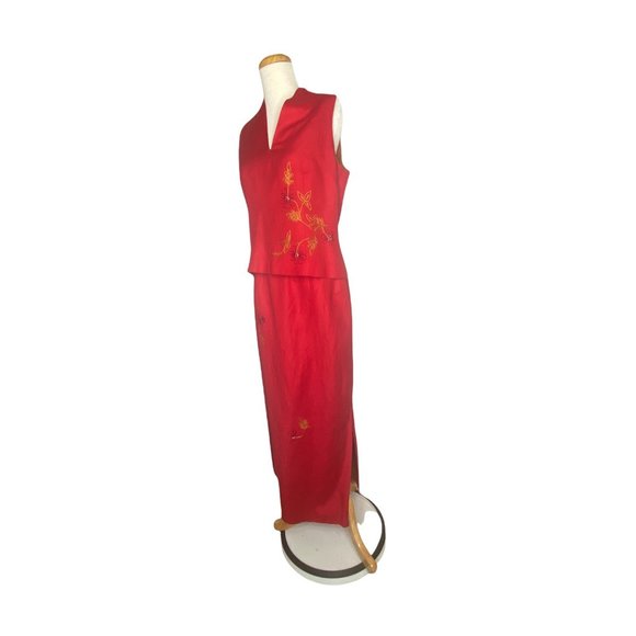 Linen Maxi Skirt & Top Set Embroidered Lined Womens sz 10 Donna Morgan Vintage - Picture 5 of 11